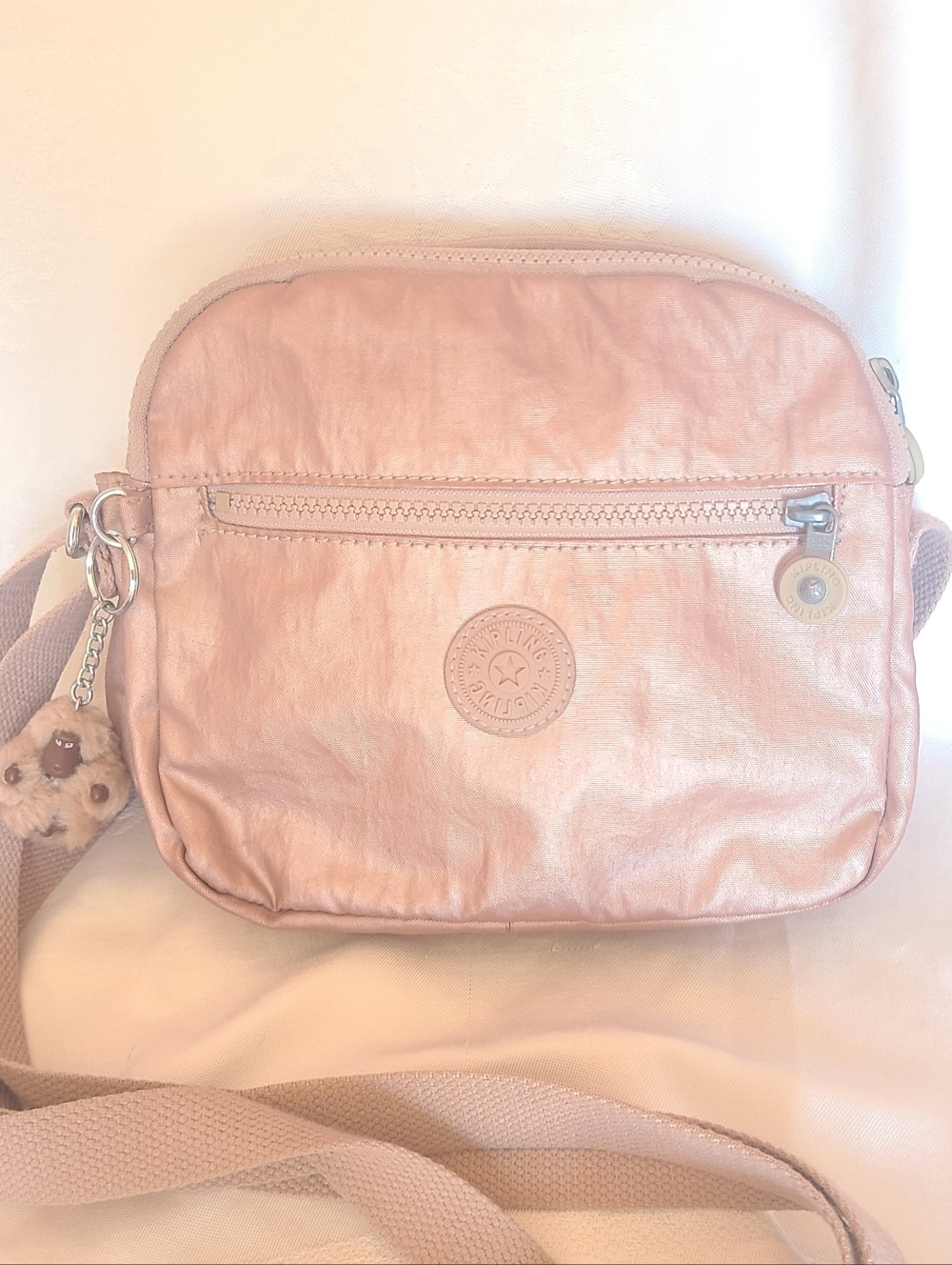 Kipling Rose Gold Keefe Crossbody Purse Medium With Unused Monkey Key Chain